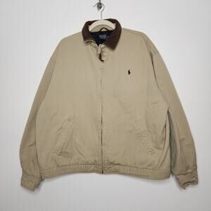 Vintage Polo Ralph Lauren Full Zip Bomber Jacket Plaid Lined Corduroy Collar Lg